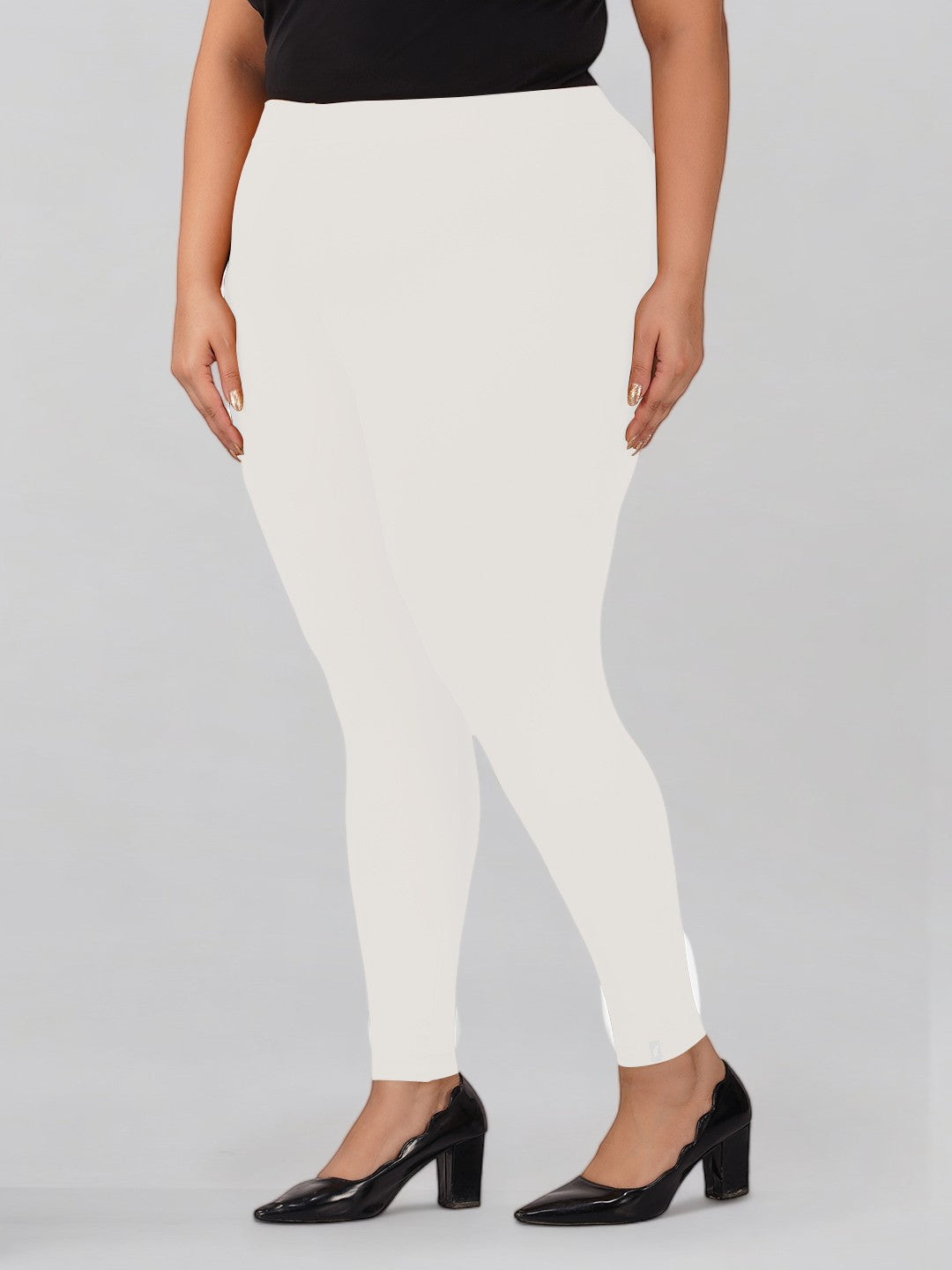White Plus Size Cotton Ankle Leggings