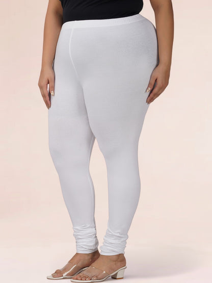 White Plus Size Cotton Churidar Leggings