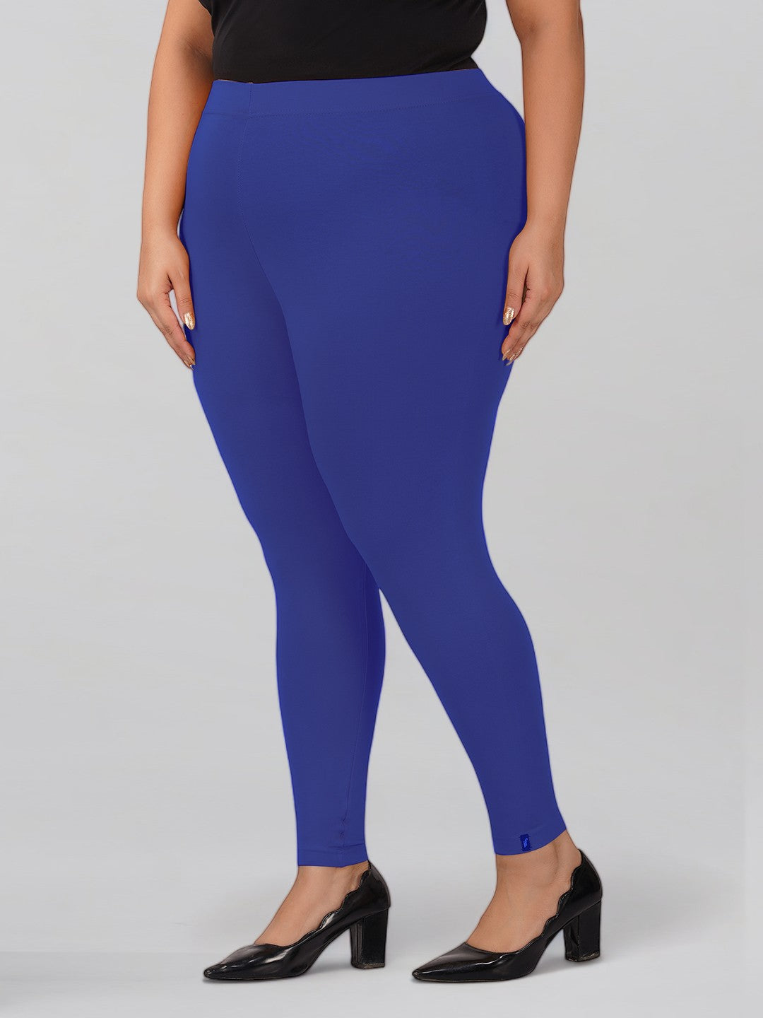 Royal Blue Plus Size Cotton Ankle Leggings