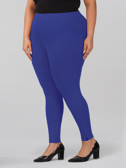 Royal Blue Plus Size Cotton Ankle Leggings