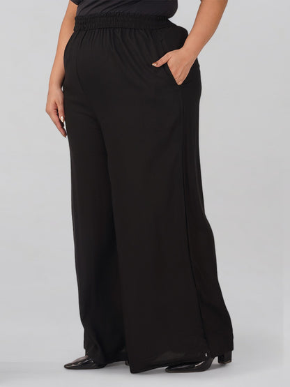 Majestic Black Plus Size Rayon Palazzo