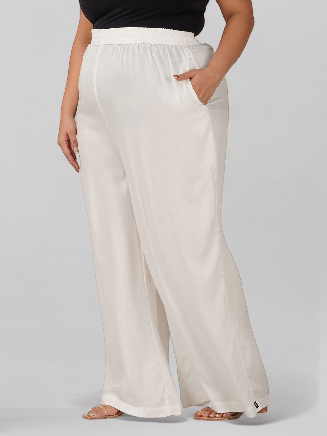 Indian Flower Angelic White Plus Size Rayon Palazzo Pant