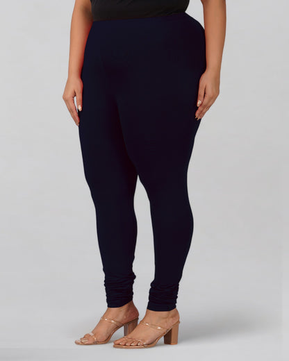 Navy Plus Size Cotton Churidar Leggings