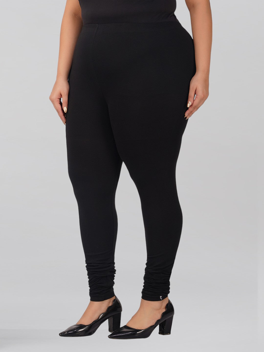 Black Plus Size Cotton Churidar Leggings