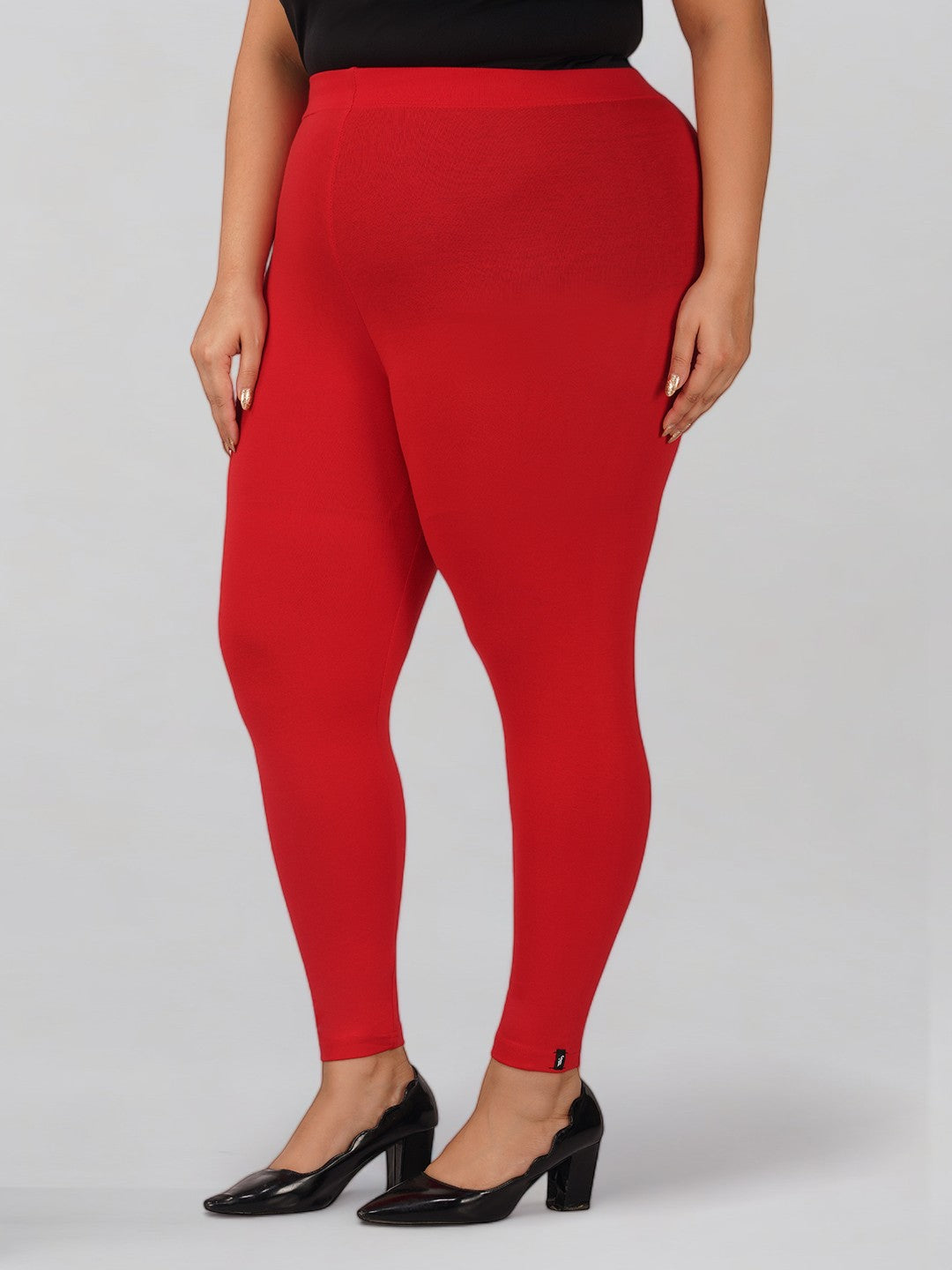 Red Plus Size Cotton Ankle Leggings