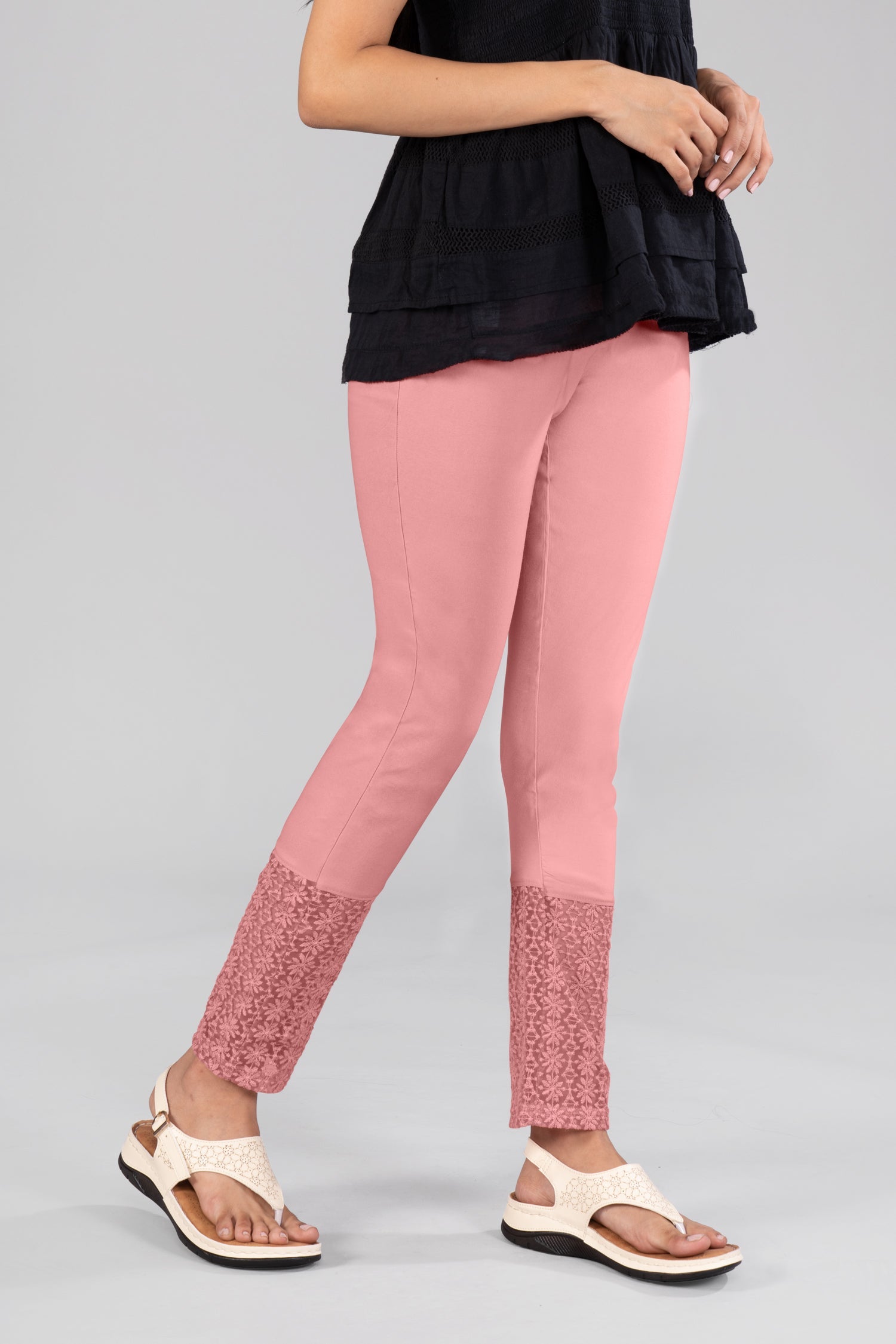 Pink Kurti Pant with Lace