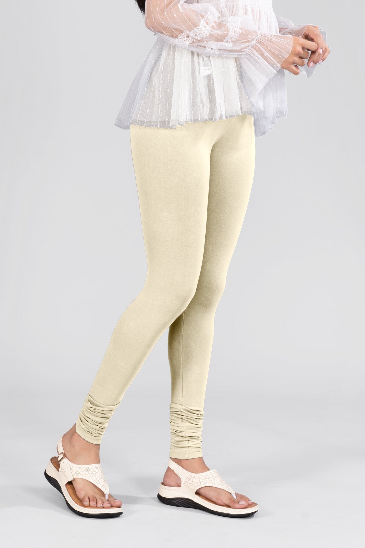 Cream Cotton Churidar Leggings