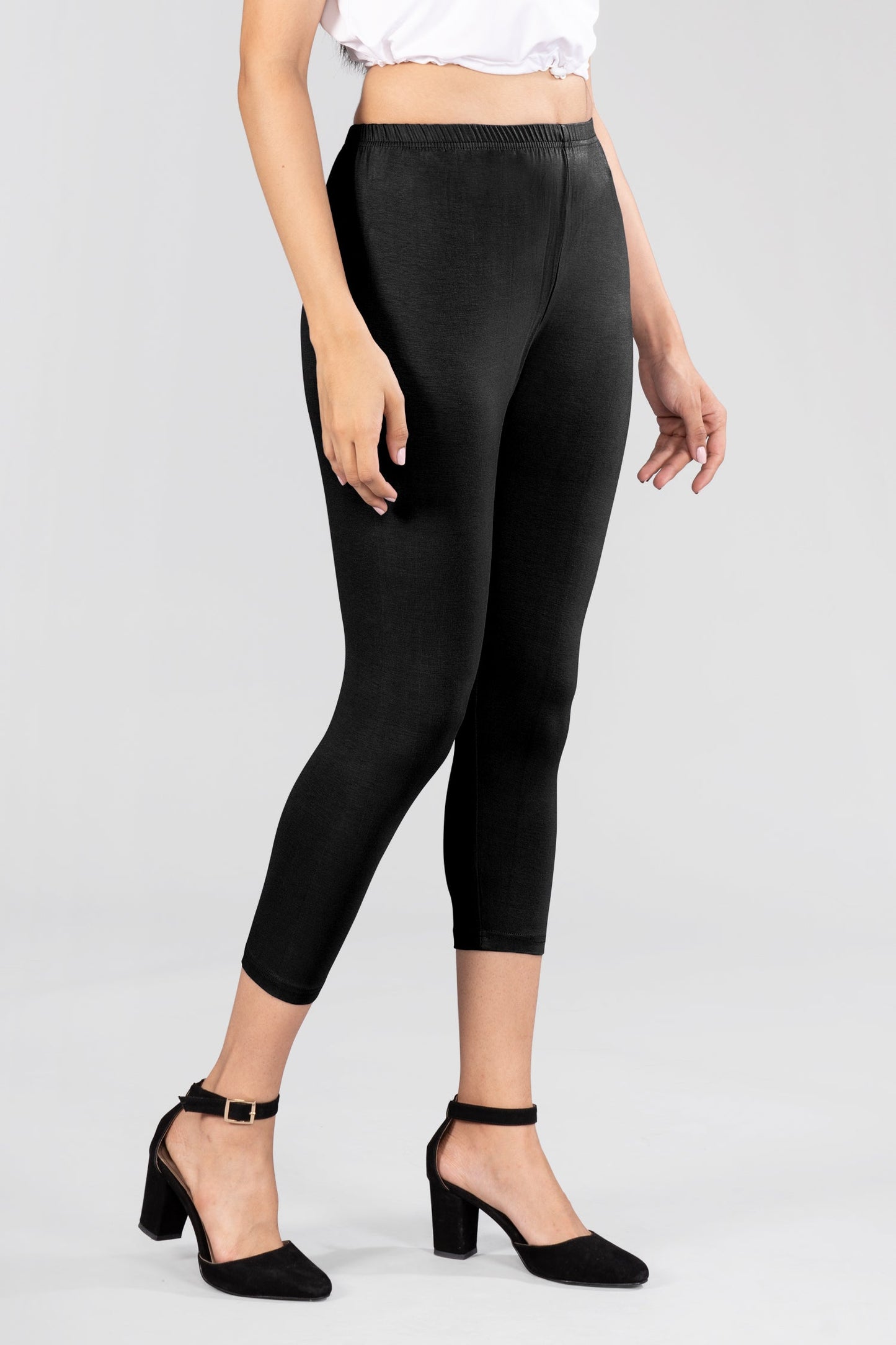 Majestic Black Viscose Capri Leggings