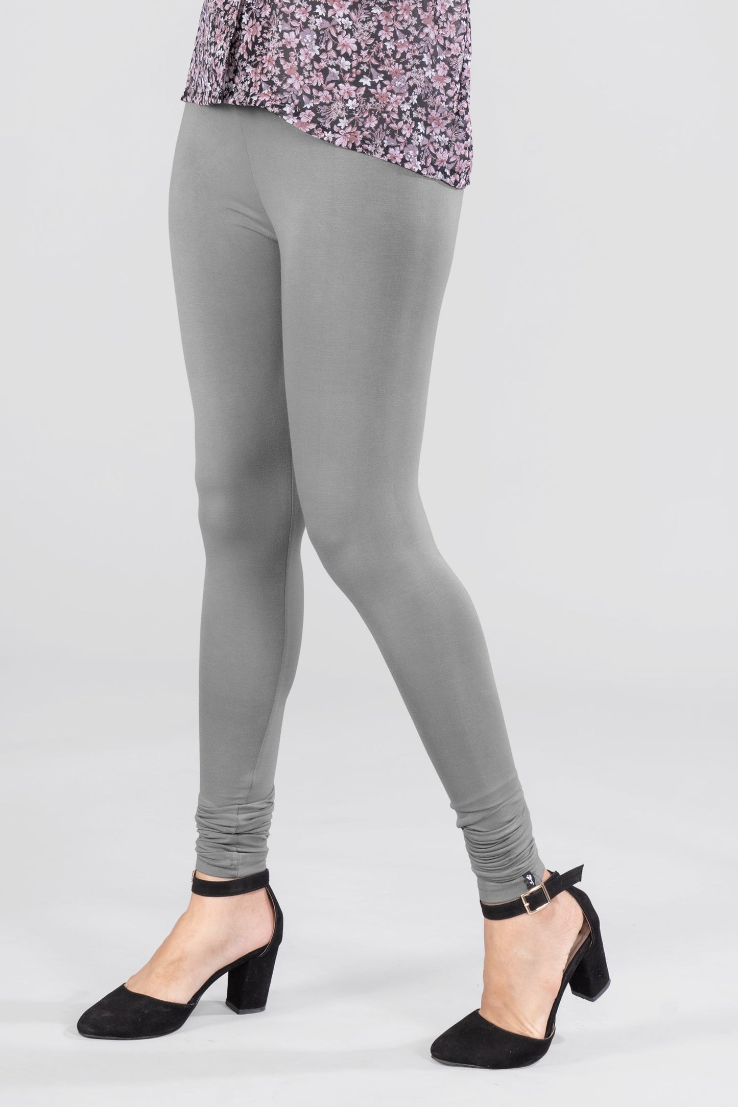 Elegant Grey Viscose Churidar Leggings