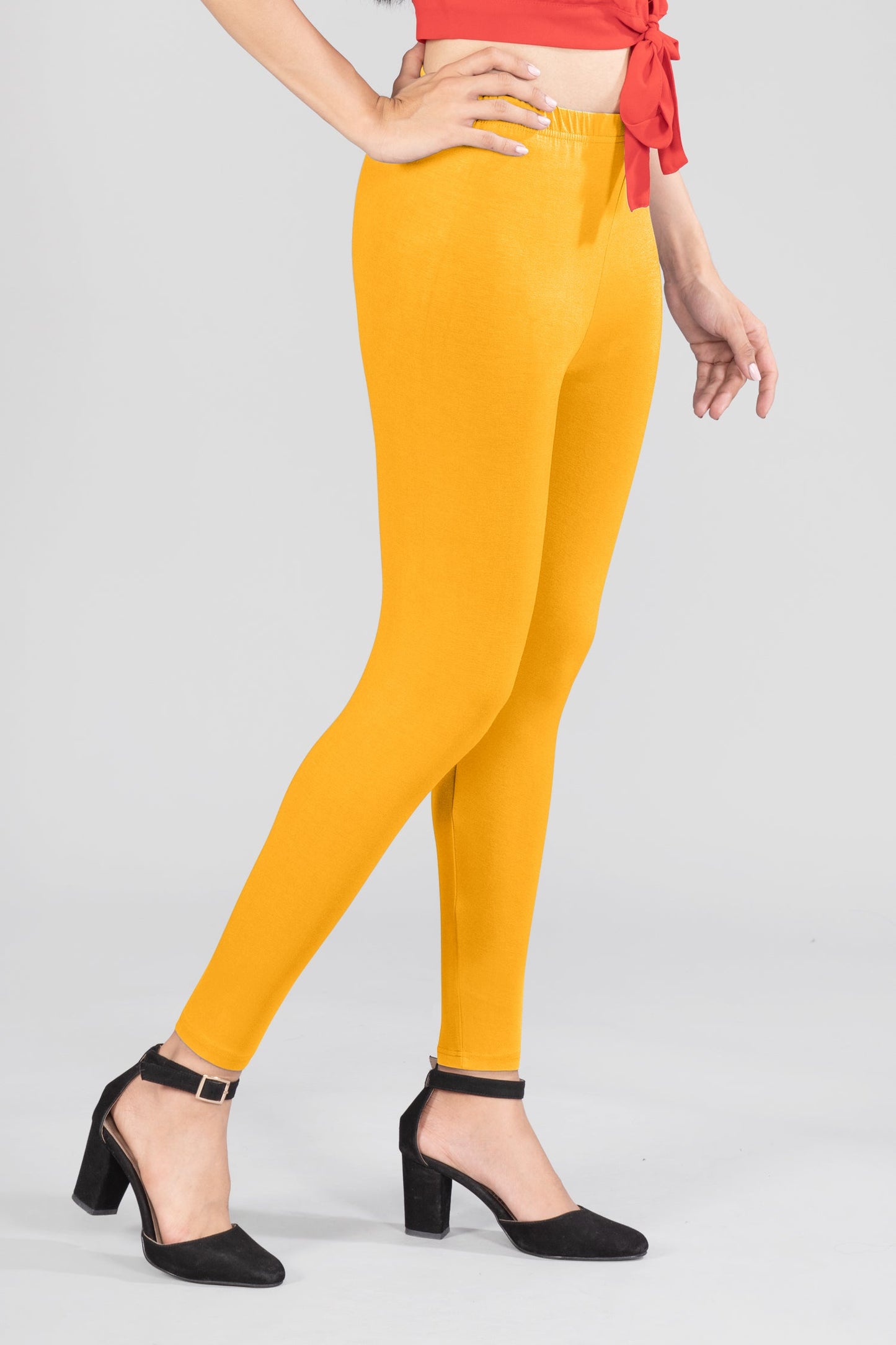 Crimson Yellow Viscose Ankle Leggings