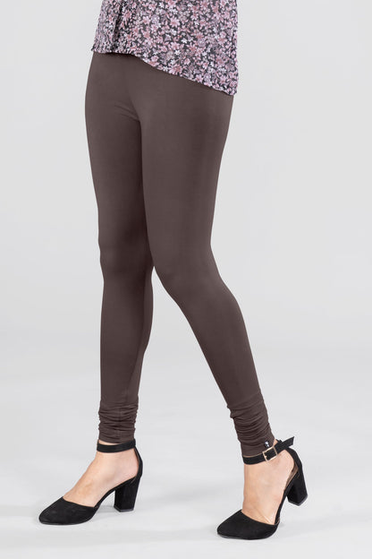 Solid Brown Viscose Churidar Leggings