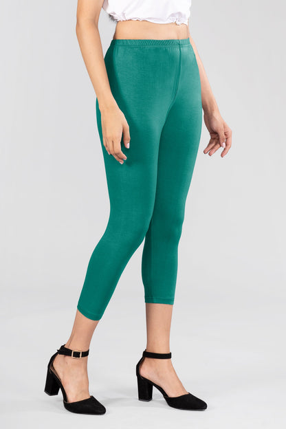 Serene Green Viscose Capri Leggings