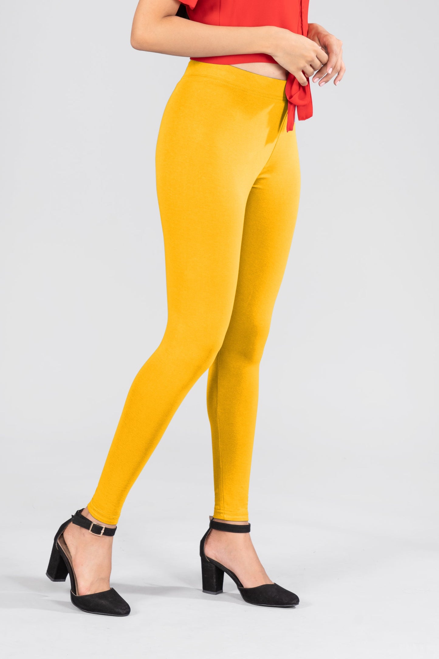 Golden Yellow Cotton Ankle Leggings