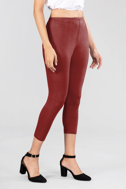Joy Brown Viscose Capri Leggings