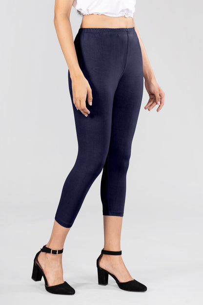 Vintage Blue Viscose Capri Leggings