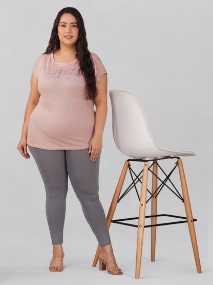 Grey Plus Size Cotton Ankle Leggings