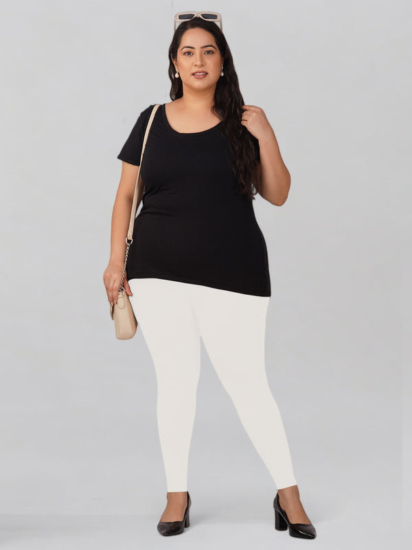 White Plus Size Cotton Ankle Leggings