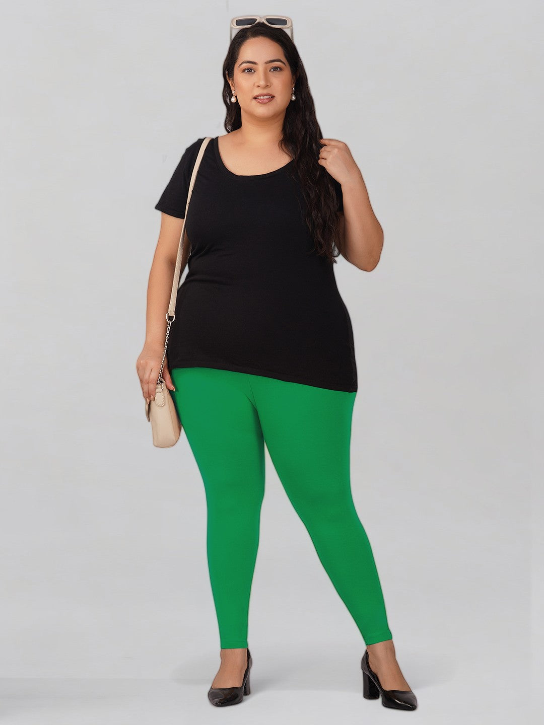 New Neon Green Plus Size Cotton Ankle Leggings