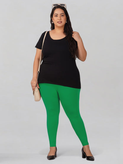 New Neon Green Plus Size Cotton Ankle Leggings