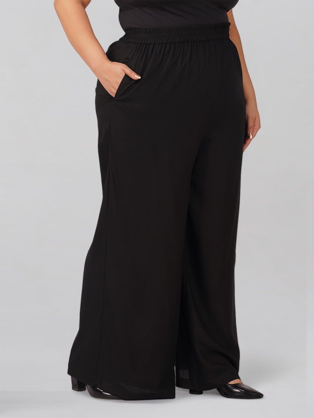 Majestic Black Plus Size Rayon Palazzo
