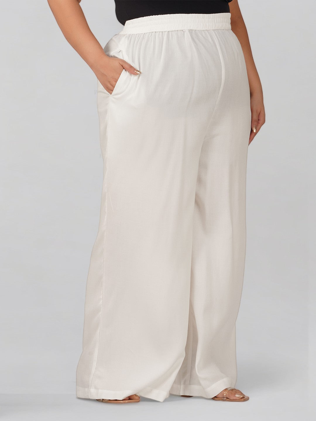 Indian Flower Angelic White Plus Size Rayon Palazzo Pant