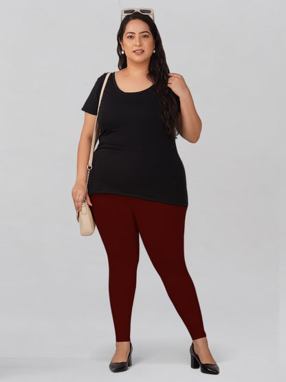 Maroon Plus Size Cotton Ankle Leggings