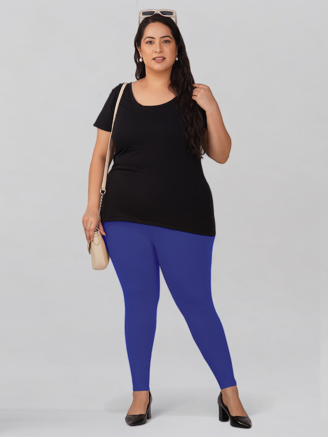 Royal Blue Plus Size Cotton Ankle Leggings