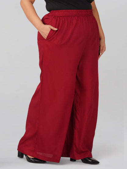 Platonic Red Plus Size Rayon Palazzo