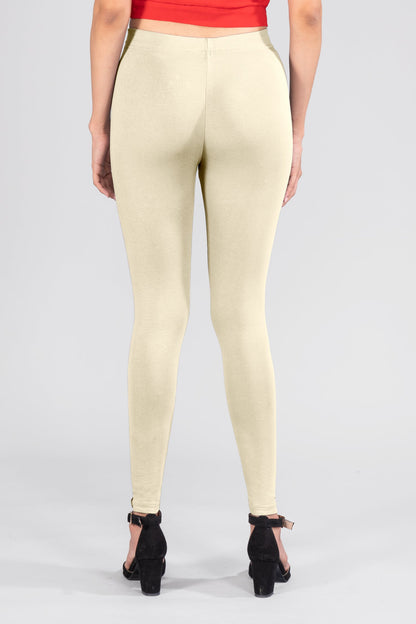Cream Cotton Ankle Leggings