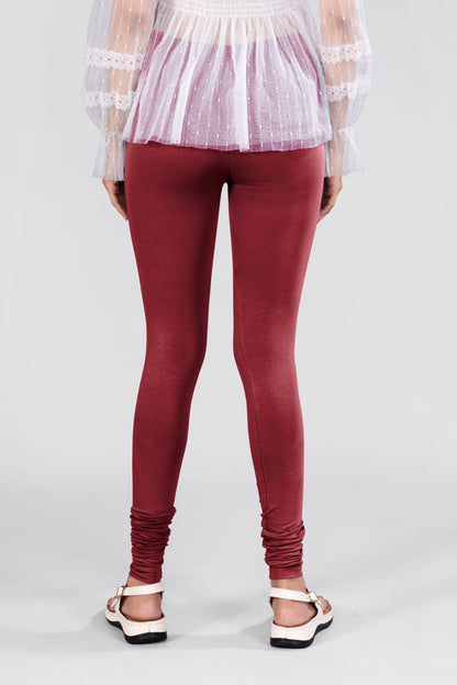 Wine Cotton Churidar Leggings