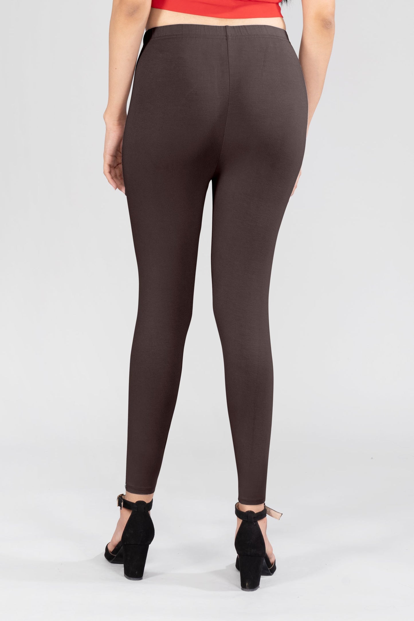 Solid Brown Viscose Ankle Leggings