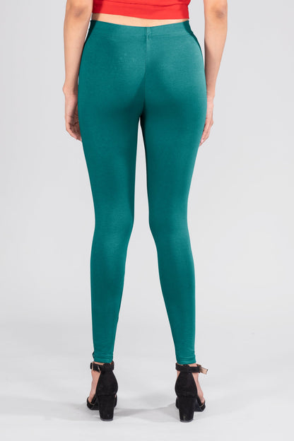 Peacock Green Cotton Ankle Leggings