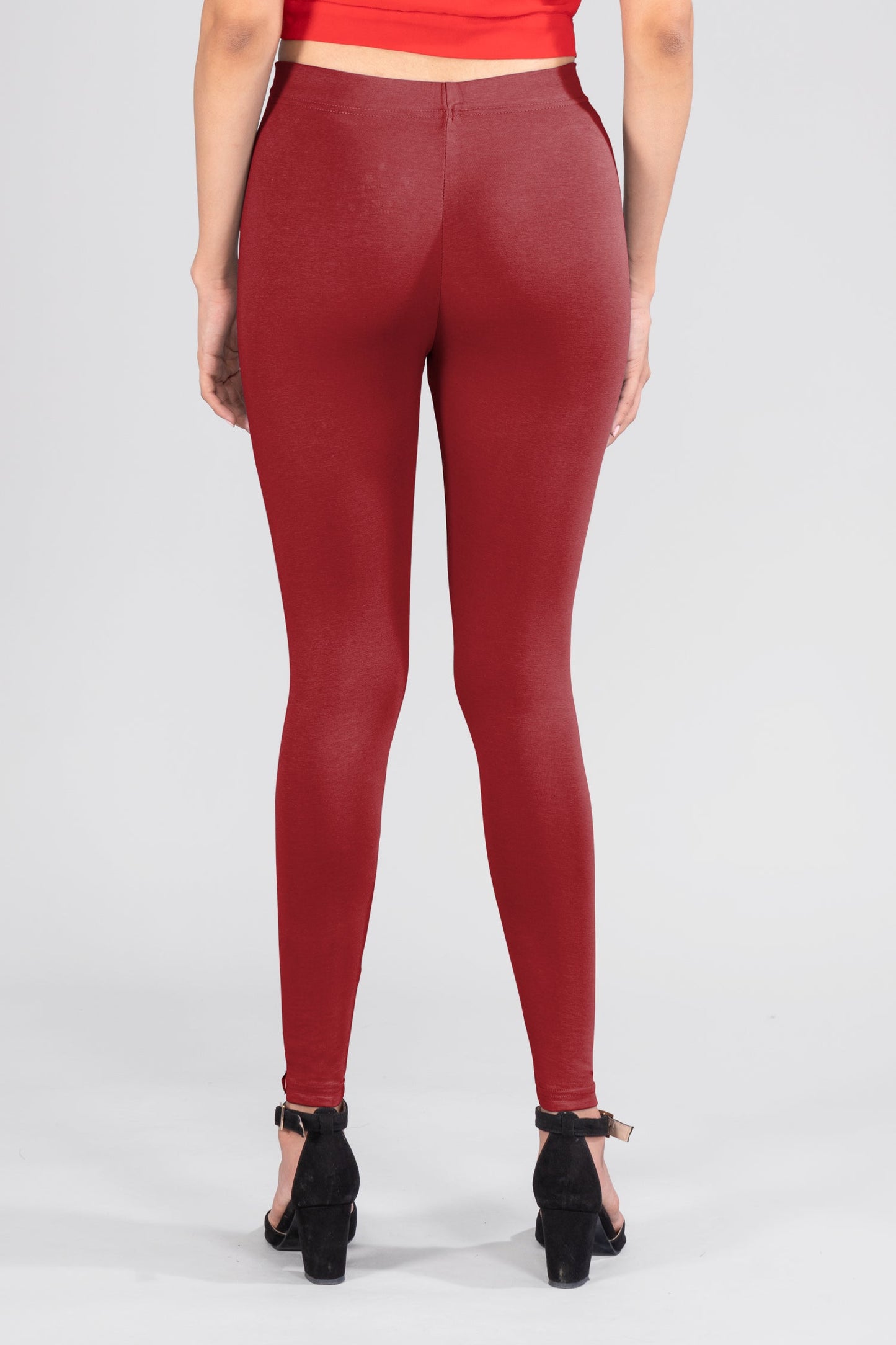 Maroon Cotton Ankle Leggings