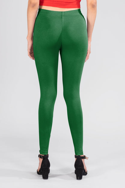 Bottle Green Cotton Ankle Leggings