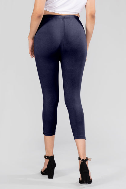 Vintage Blue Viscose Capri Leggings