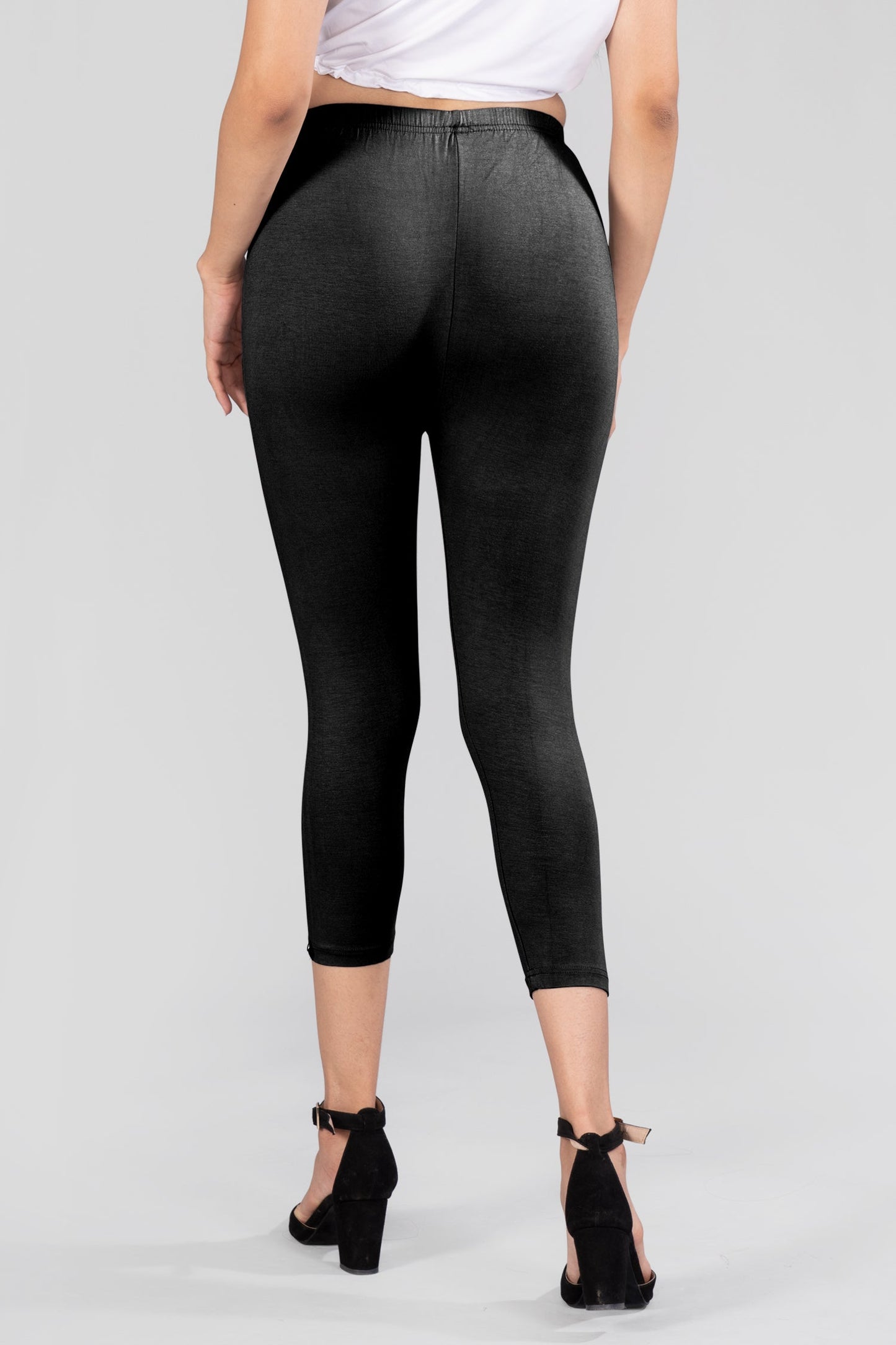 Majestic Black Viscose Capri Leggings