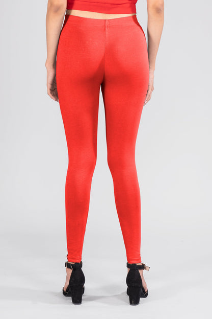 Red Cotton Ankle Leggings