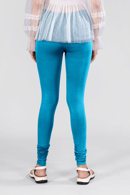 Turquoise Blue Cotton Churidar Leggings