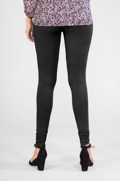 Majestic Black Viscose Churidar Leggings