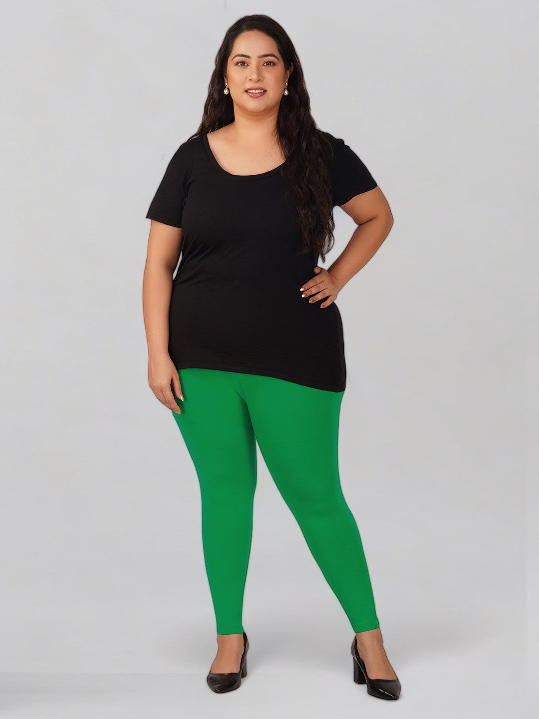 New Neon Green Plus Size Cotton Ankle Leggings