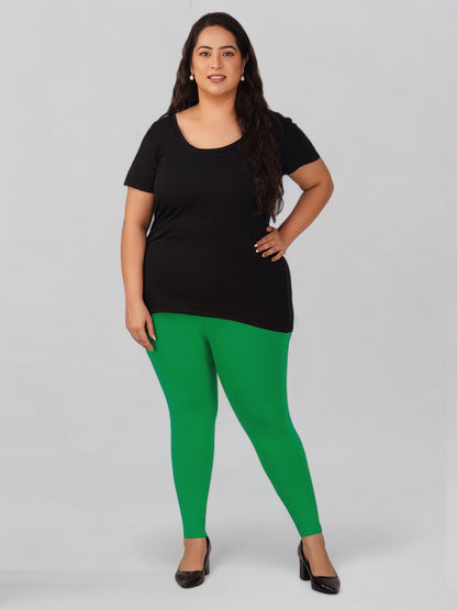 New Neon Green Plus Size Cotton Ankle Leggings