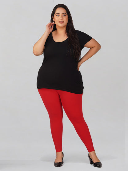 Red Plus Size Cotton Ankle Leggings