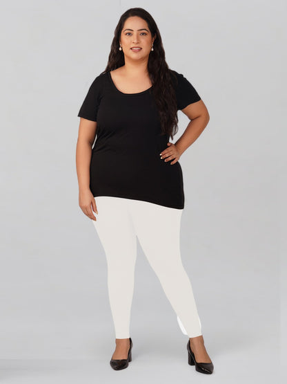 White Plus Size Cotton Ankle Leggings