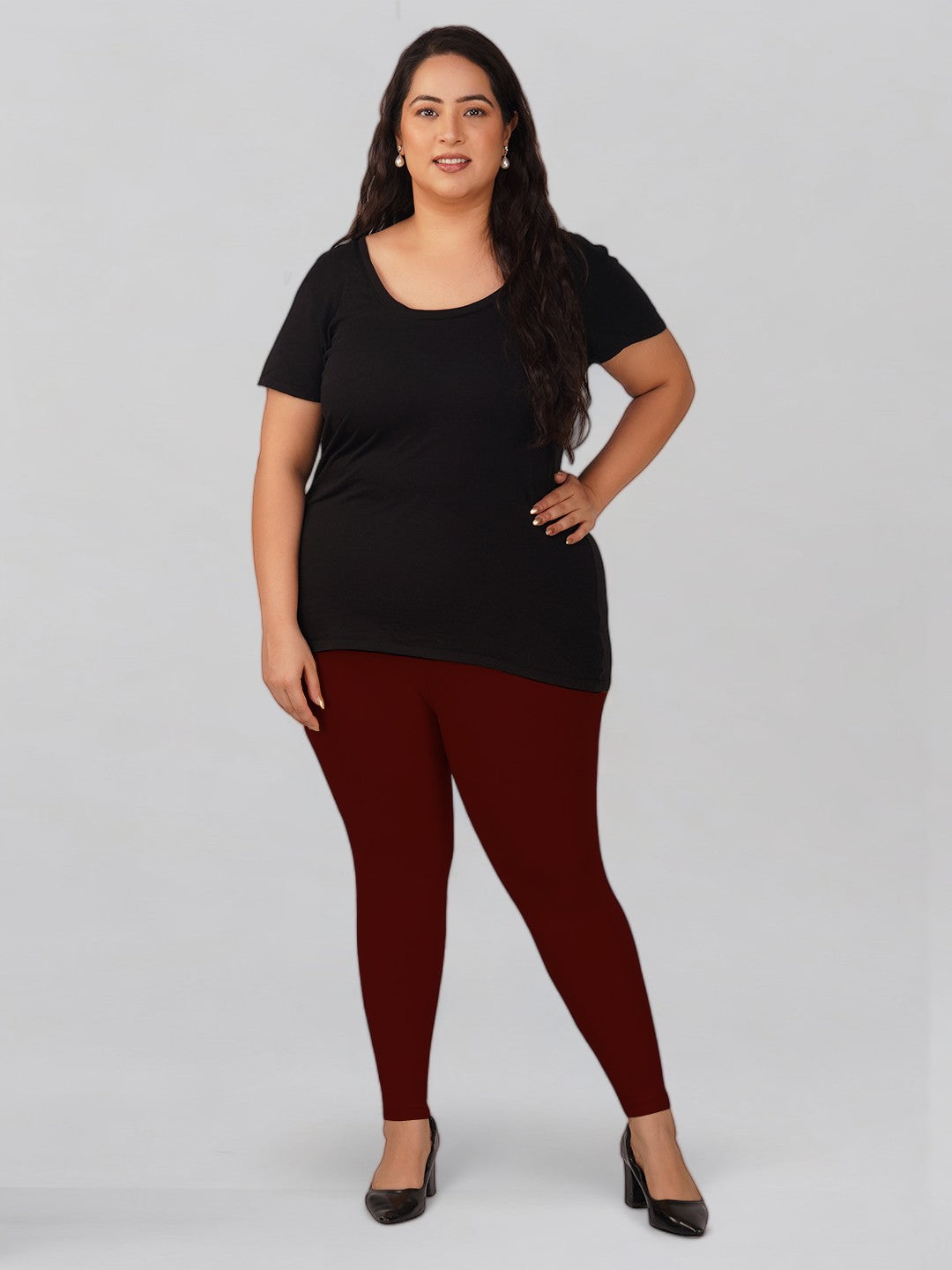 Maroon Plus Size Cotton Ankle Leggings