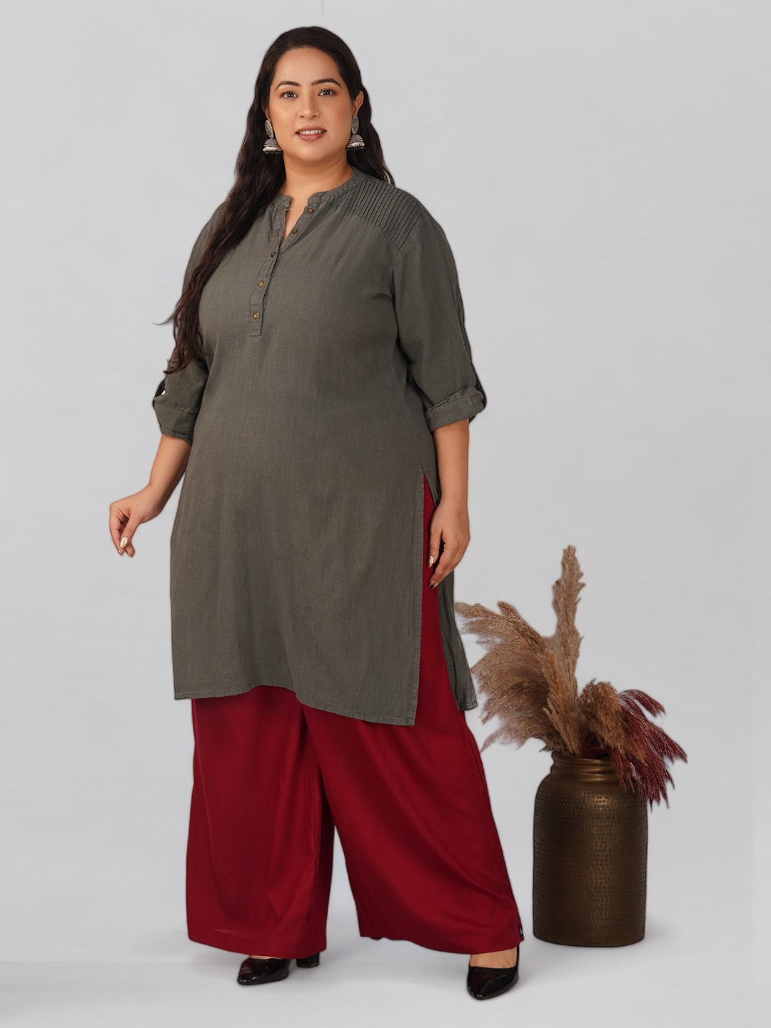 Platonic Red Plus Size Rayon Palazzo