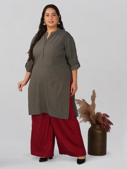 Platonic Red Plus Size Rayon Palazzo