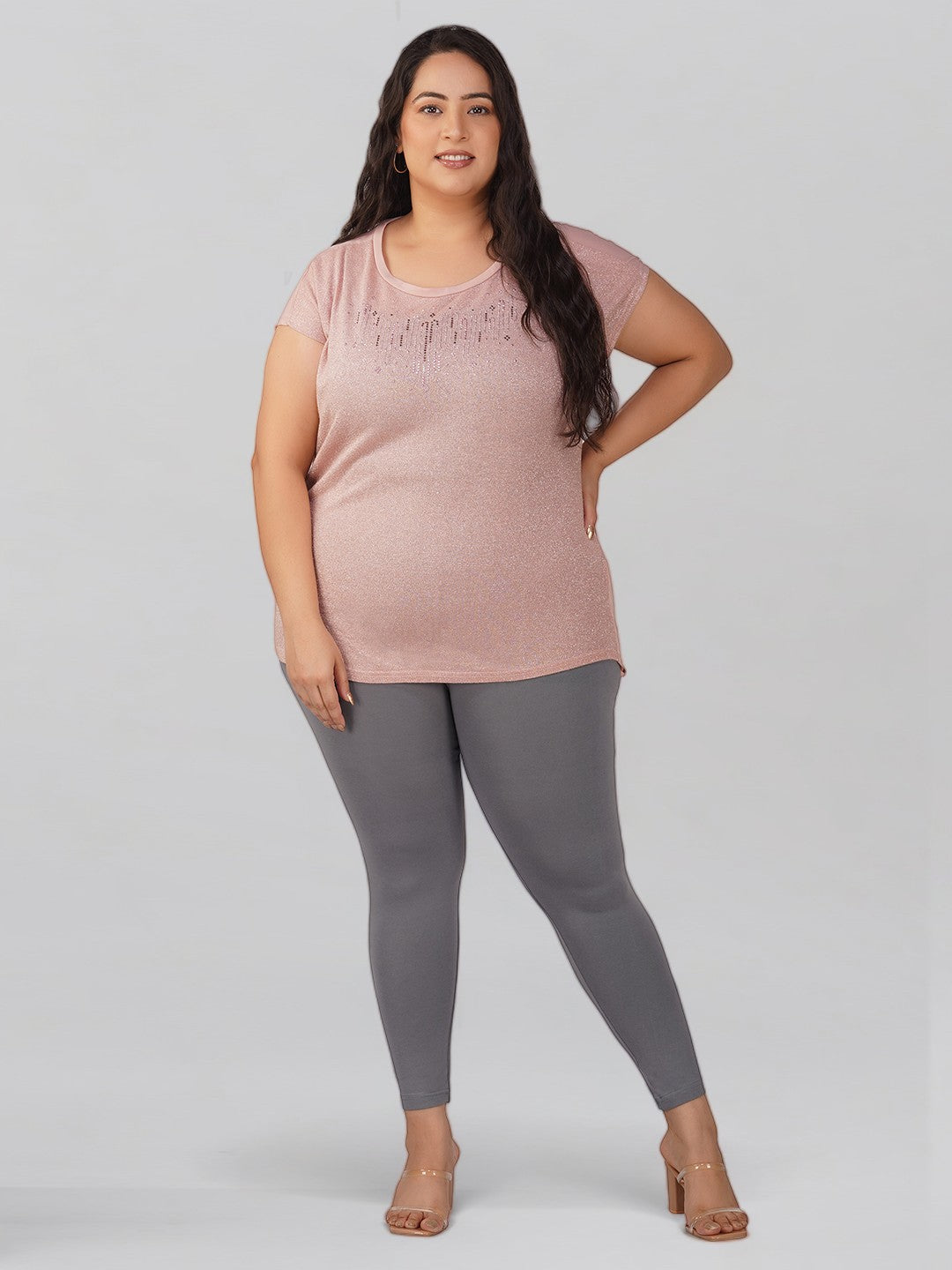 Grey Plus Size Cotton Ankle Leggings
