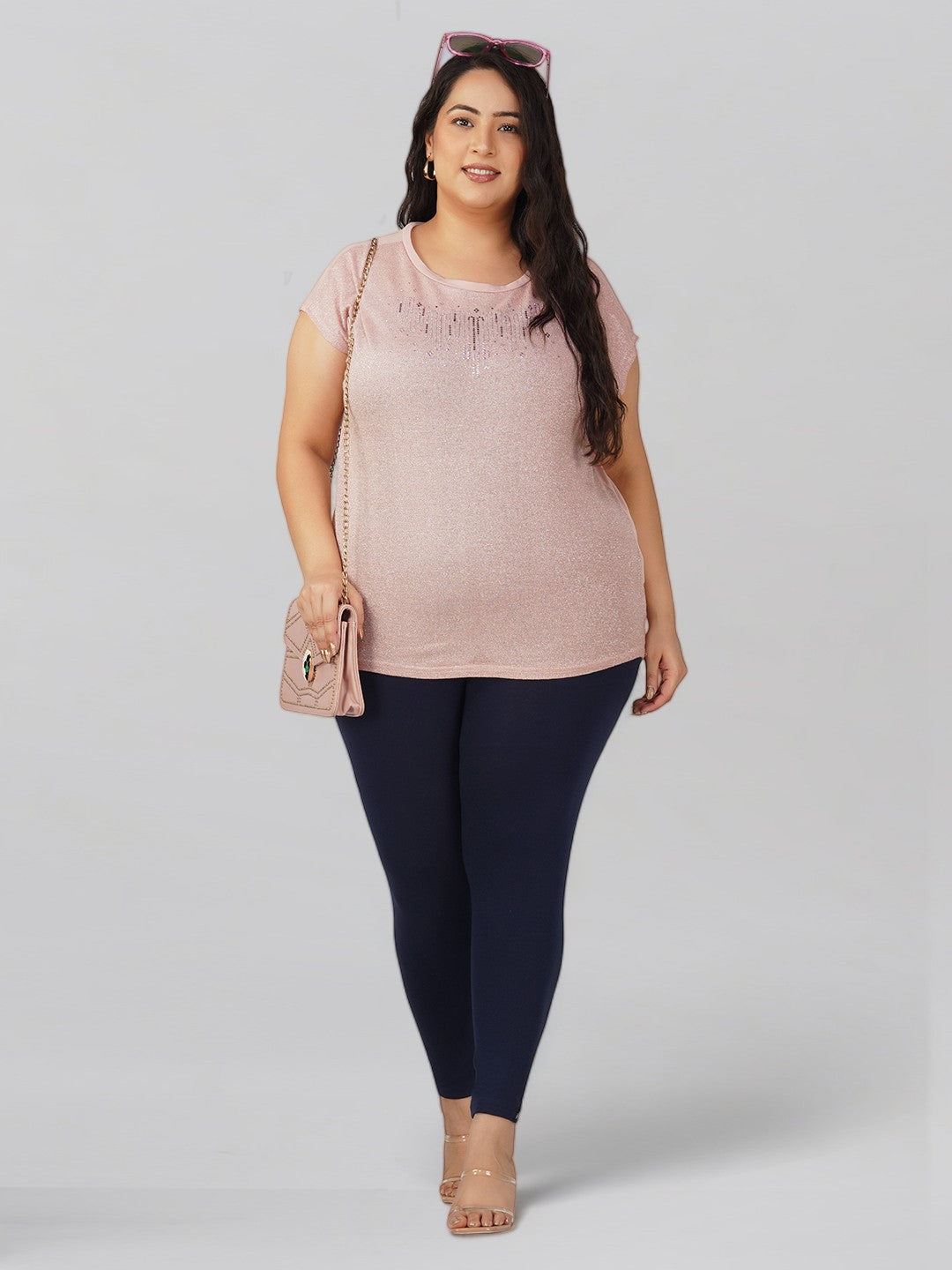Navy Plus Size Cotton Ankle Leggings