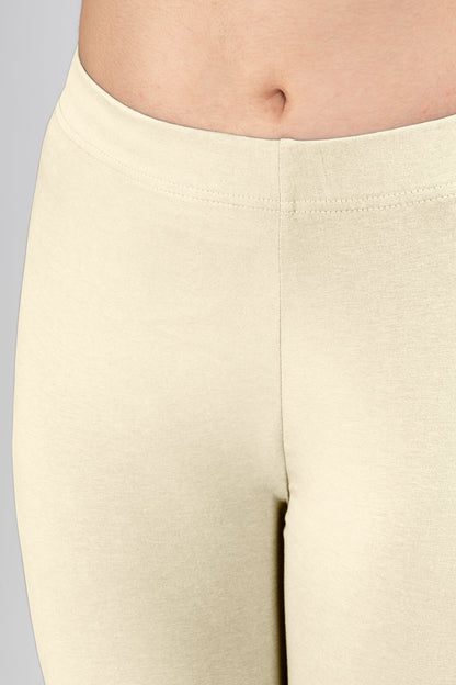 Cream Cotton Ankle Leggings