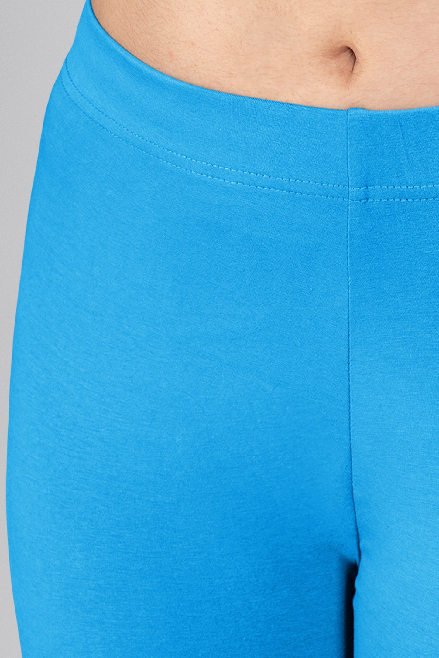 Turquoise Blue Cotton Ankle Leggings